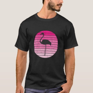 Women Pink Color Retro Vintage Flamingo Silhouette T-Shirt