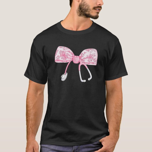Women Pink Coquette Nurse Stethoscope Bow Nurse Ap T-Shirt (Front)
