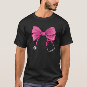 Women Pink Coquette Nurse Stethoscope Bow Nurse Ap T-Shirt