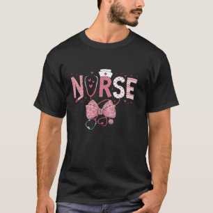 Women Pink Coquette Nurse Stethoscope Bow Nurse Ap T-Shirt