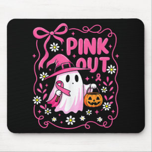 Women Pink Out Ghost Witch Breast Cancer Awareness Mouse Pad