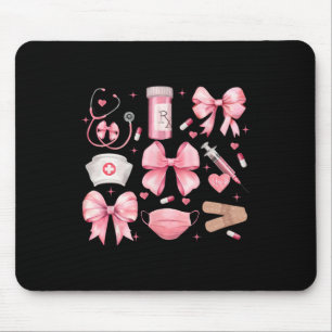 Women Pink Retro Nurse Coquette Pink Bow Girlie Nu Mouse Pad