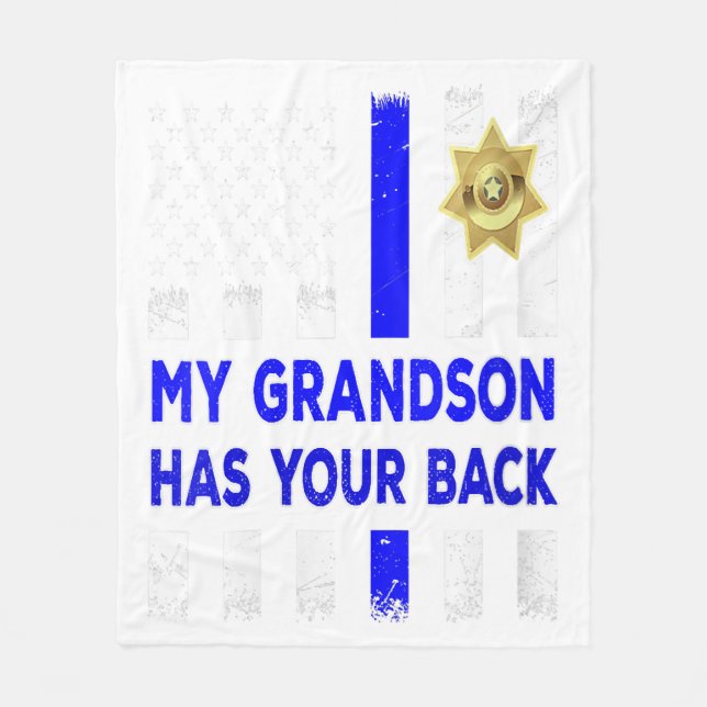 Women Police Officer Grandparents My Grandson Gift Fleece Blanket (Front)