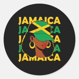 Women Proud Jamaican Patriotic Afro Black Woman Ja Classic Round Sticker