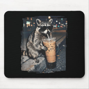 Women racoon drinking iced coffee funny animal mouse pad