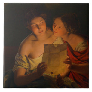 Women Reading a Love Letter (by Waldmüller) Ceramic Tile