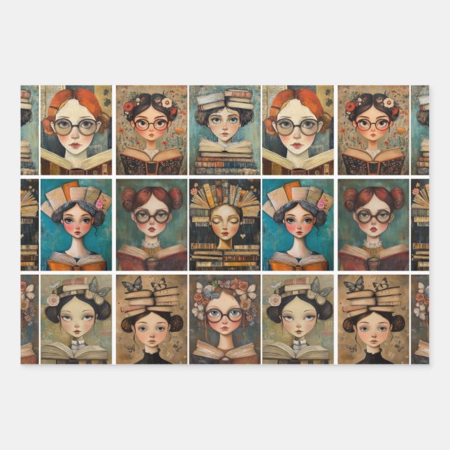 Women Reading Books Wrapping Paper Sheet (Front)