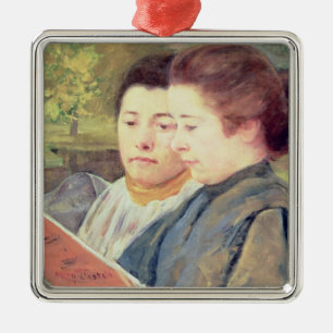 Women Reading Metal Ornament