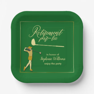 Women Retirement Golf Party Classic Green Golden  Paper Plate