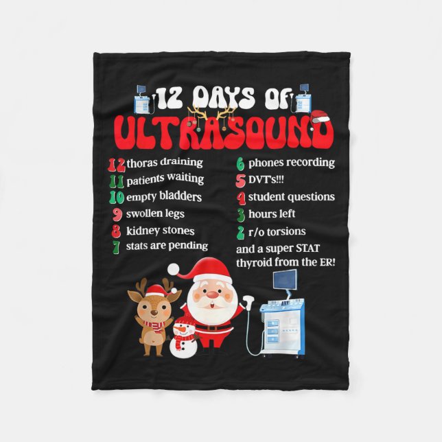 Women Retro 12 Days Of Ultrasound Tech Christmas S Fleece Blanket (Front)