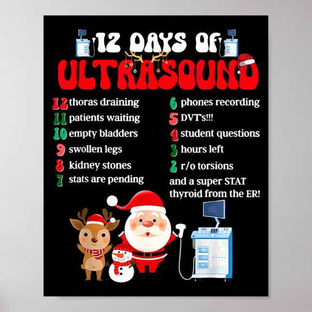 Women Retro 12 Days Of Ultrasound Tech Christmas S Poster (Front)