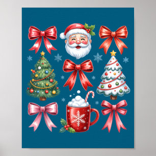 Women Retro Christmas Coquette Bow Santa Poster