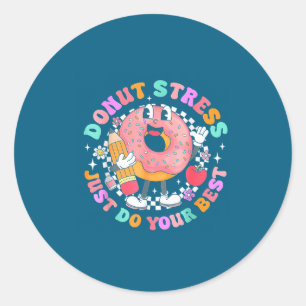 Women Retro Donut Stress Just Classic Round Sticker