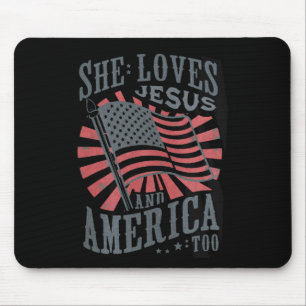 Women Retro She Loves Jesus And America Too Usa 4t Mouse Pad