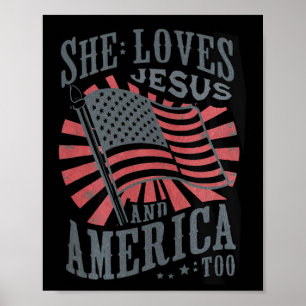 Women Retro She Loves Jesus And America Too Usa 4t Poster