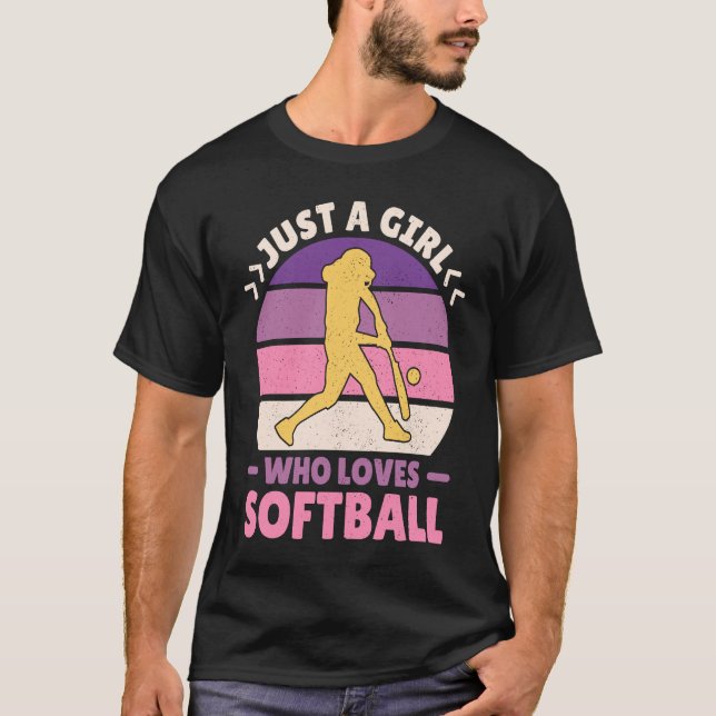 Women Retro Softball Player Just A Girl Who Loves  T-Shirt (Front)