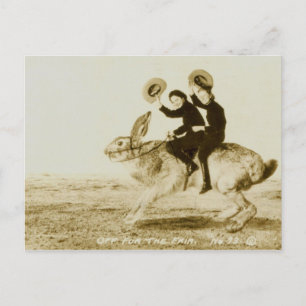 Women Riding a Rabbit Fantasy Vintage Postcard