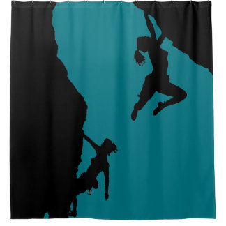 women rock climbing shower curtain