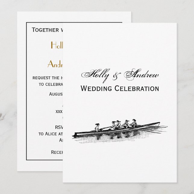 Women Rowing Rowers Crew Team Water Sports Black Invitation (Front/Back)