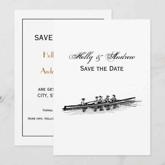 Women Rowing Rowers Crew Team Water Sports Black Invitation (Front/Back)