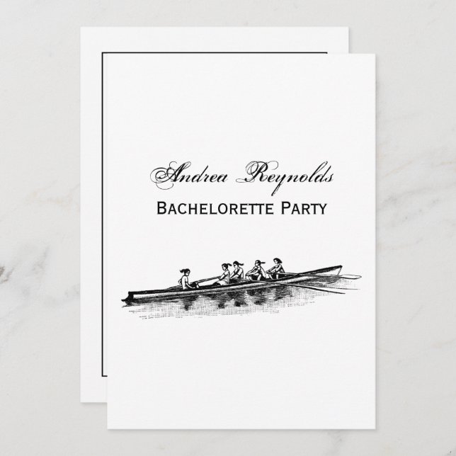 Women Rowing Rowers Crew Team Water Sports Black Invitation (Front/Back)