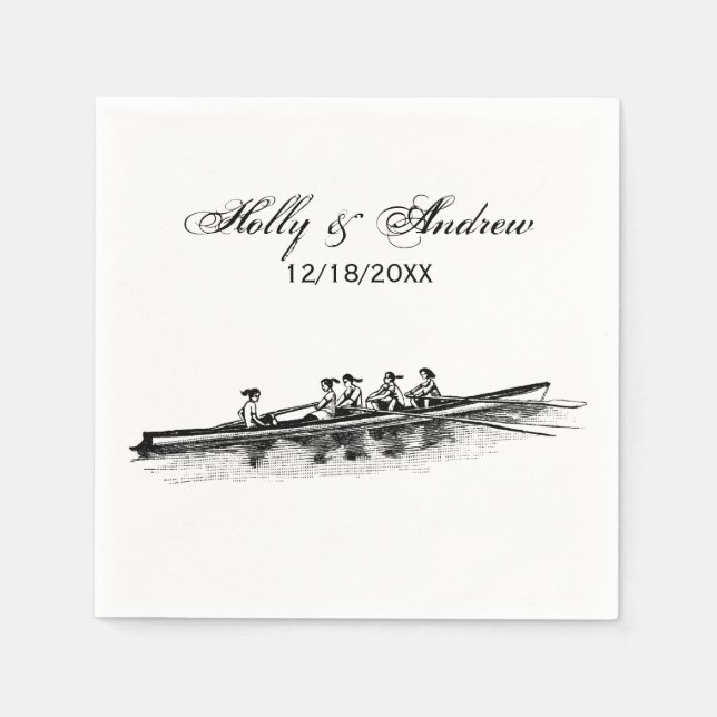 Women Rowing Rowers Crew Team Water Sports Black Napkin (Front)