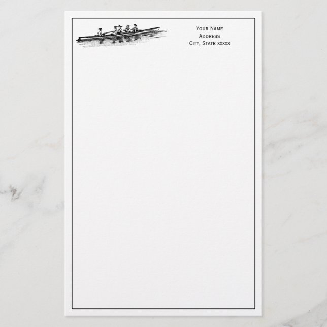 Women Rowing Rowers Crew Team Water Sports Black Stationery (Front)