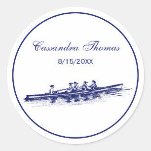 Women Rowing Rowers Crew Team Water Sports Blue Classic Round Sticker