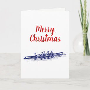Women Rowing Rowers Crew Team Water Sports Blue Holiday Card