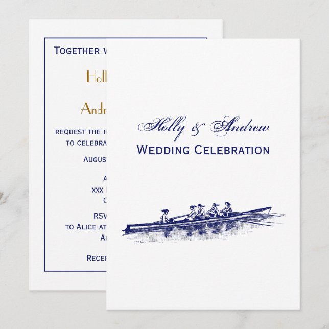 Women Rowing Rowers Crew Team Water Sports Blue Invitation (Front/Back)