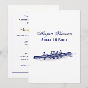 Women Rowing Rowers Crew Team Water Sports Blue Invitation