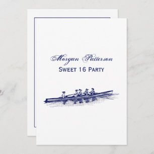 Women Rowing Rowers Crew Team Water Sports Blue Invitation