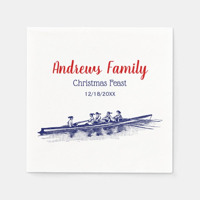 Women Rowing Rowers Crew Team Water Sports Blue Napkin (Front)