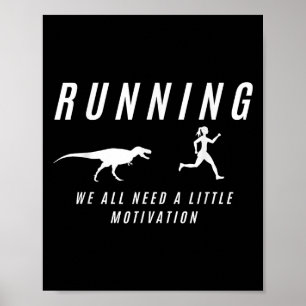 Women Running With Motivation Raptor Funny Runner Poster