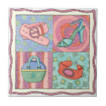 Women’s Accessories by Chariklia Zarris Ceramic Tile<br><div class="desc">This work by Chariklia Zarris shows a group of women’s accessories,  including a shoe,  belt,  bracelet and a handbag. This would make a great gift for someone who loves to accessorise or enjoys a fun shopping spree. Order yours today!</div>