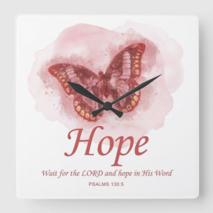 Women’s Christian Butterfly Bible Verse: Hope Square Wall Clock
