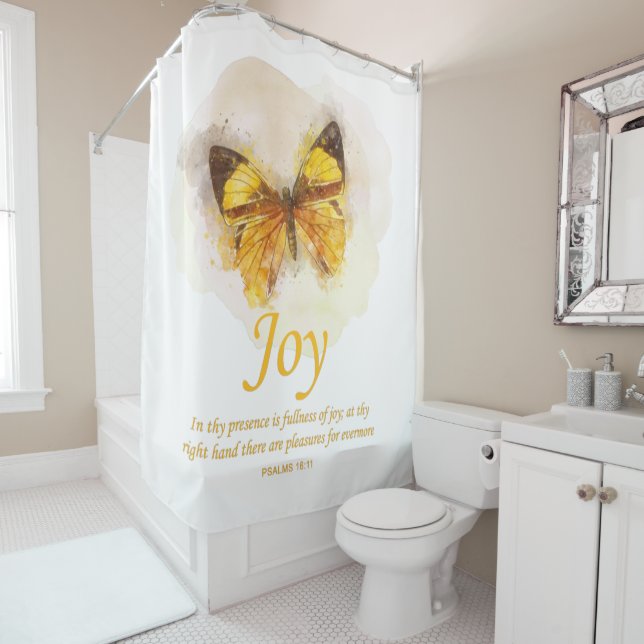 Women’s Christian Butterfly Bible Verse: Joy  Shower Curtain (In Situ)