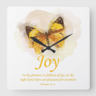 Women’s Christian Butterfly Bible Verse: Joy Square Wall Clock