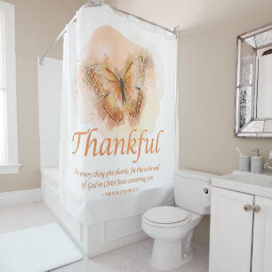 Women’s Christian Butterfly Bible Verse: Thankfu Shower Curtain