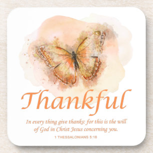 Women’s Christian Butterfly Bible Verse: Thankful Coaster
