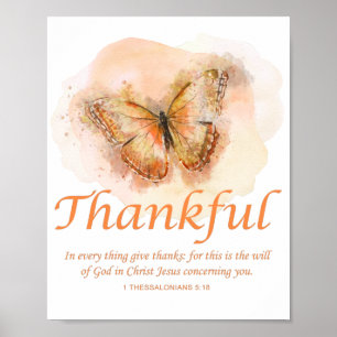 Women’s Christian Butterfly Bible Verse: Thankful  Poster