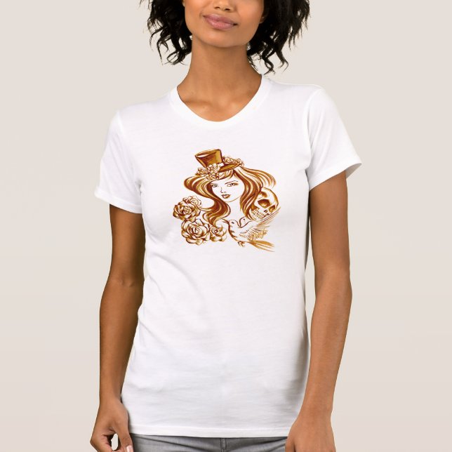 Women’s Coffee Hand Painted Art Sheer Burnout Tee (Front)