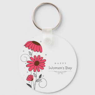 Women’s day and drawn of pink flowes  with circles key ring