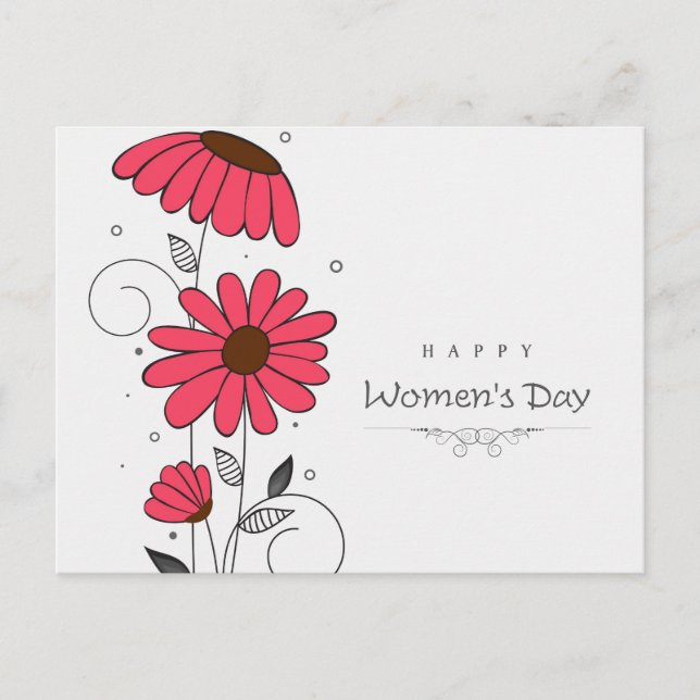 Women’s day and drawn of pink flowes  with circles postcard (Front)