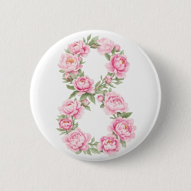 Women’s Day Peony Flower for March 8  6 Cm Round Badge (Front)