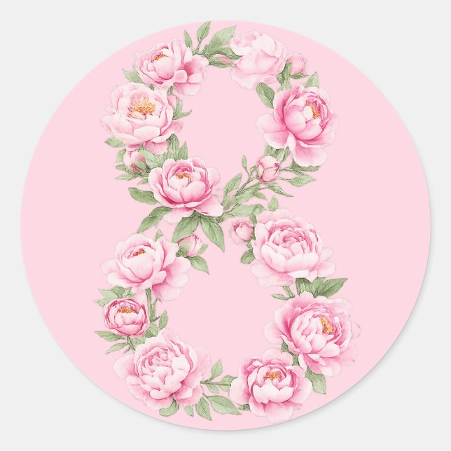 Women’s Day Peony Flower for March 8  Classic Round Sticker (Front)