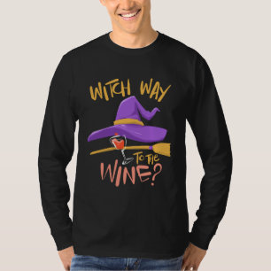 Women s Halloween Drinking Witch Way To The Wine T-Shirt