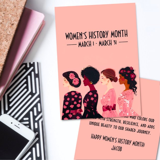 Women’s History Month Global Women Pink Floral Holiday Card (Creator Uploaded)