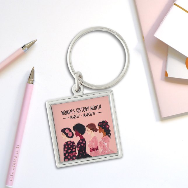 Women’s History Month Global Women Pink Floral Key Ring (Creator Uploaded)
