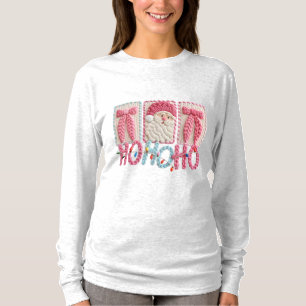 Women’s Ho Ho Ho Santa – Faux Embroidery Christmas T-Shirt